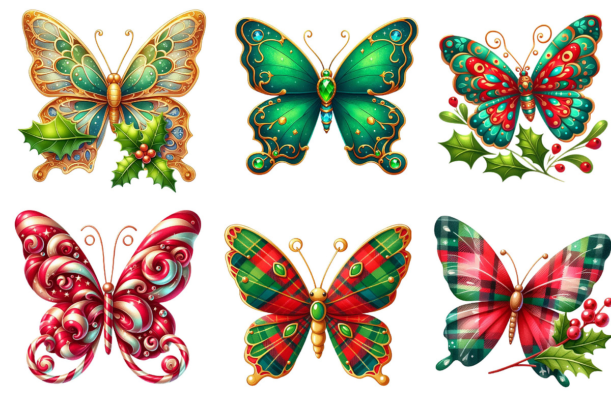 Christmas Butterfly Clipart Bundle, an Illustration by Dream Creation (Photo 5 of 6)
