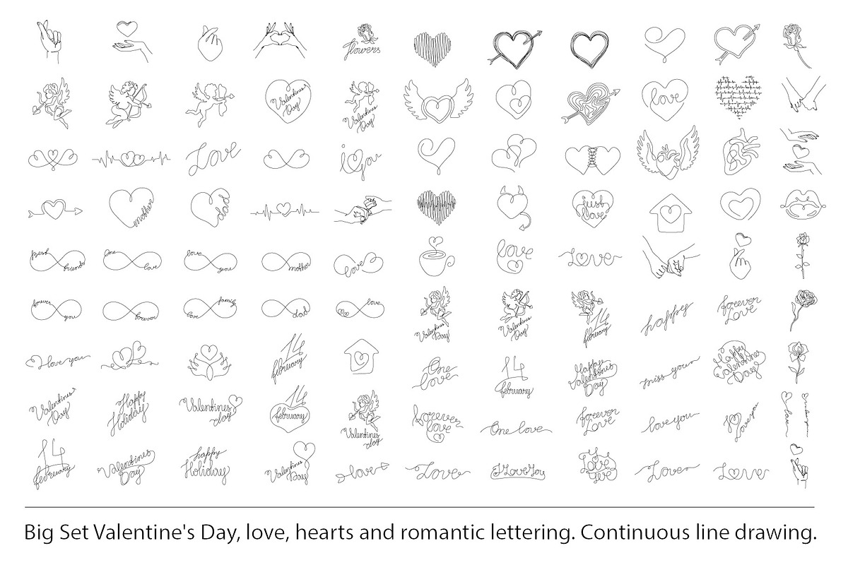 Big Love set. 99 Valentines Elements, a Decorative Illustration by Anastasiia_Dzhioeva (Photo 1 of 7)