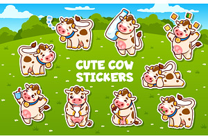 Cartoon cow characters stickers, an Animal Illustration by Vector Tradition