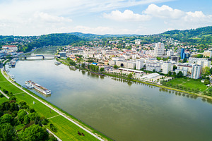 Linz aerial panoramic view, a Photo by saiko3p