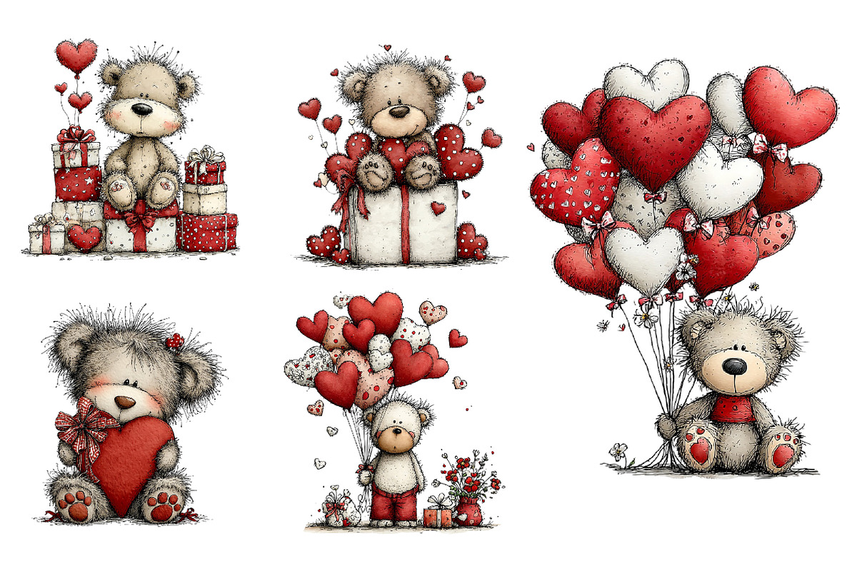 Whimsical Valentine Teddy Bear Clipa, an Illustration by Dream Creation (Photo 7 of 7)