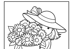 Little girl wearing a wide brimmed sun hat, carrying a large pot, an Illustration by Studio ANNA