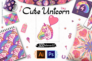 vector set Cute Unicorn