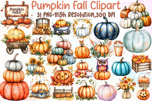 Watercolor Pumpkin Clipart. Fall Cli, an Illustration by Sublimation Artist