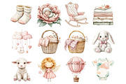 Watercolor Baby Birl Clothesline Cli, a Seasonal Illustration by Design Market (Thumbnail 4 of 6)