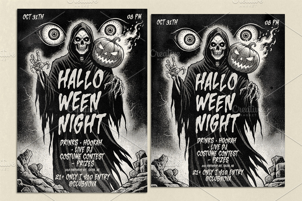 Vintage Halloween Night Poster, a Poster Template by Black Cat Studio (Photo 2 of 4)