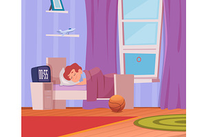 Sleeping boy. interior of kids room, a Person Illustration by Onyx