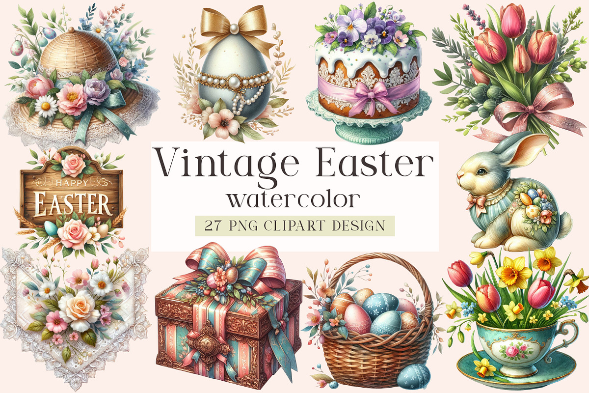 Vintage Easter Clipart, a Seasonal Illustration by DreamArtGraphic (Photo 1 of 4)