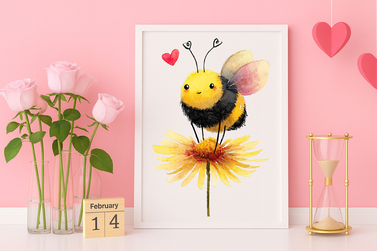 Happy Valentine's Day Bees Clipart, an Illustration by Canvas Craft (Photo 5 of 6)