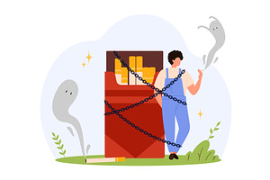 Man Resisting Cigarette Addiction, an Object Illustration by Flashvector