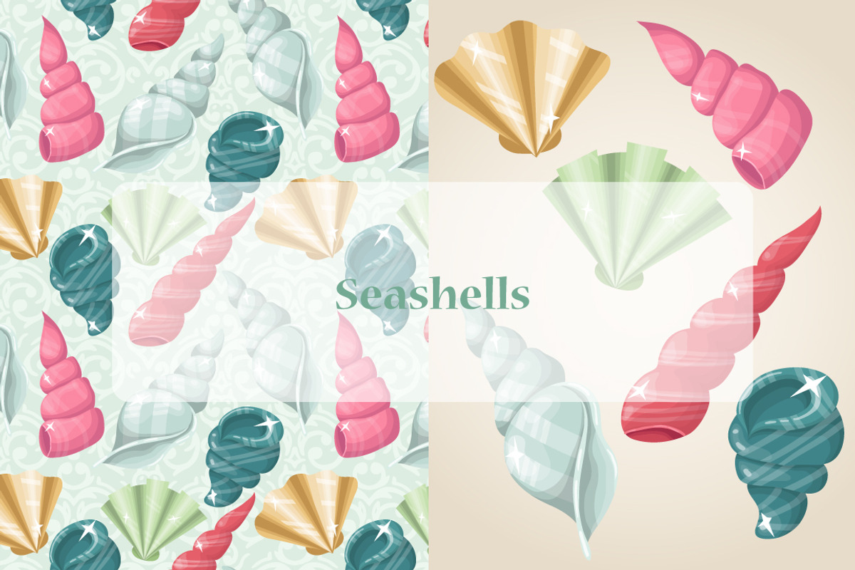 Vector pastel seashells, a Pattern Graphic by Alenarozova (Photo 1 of 3)