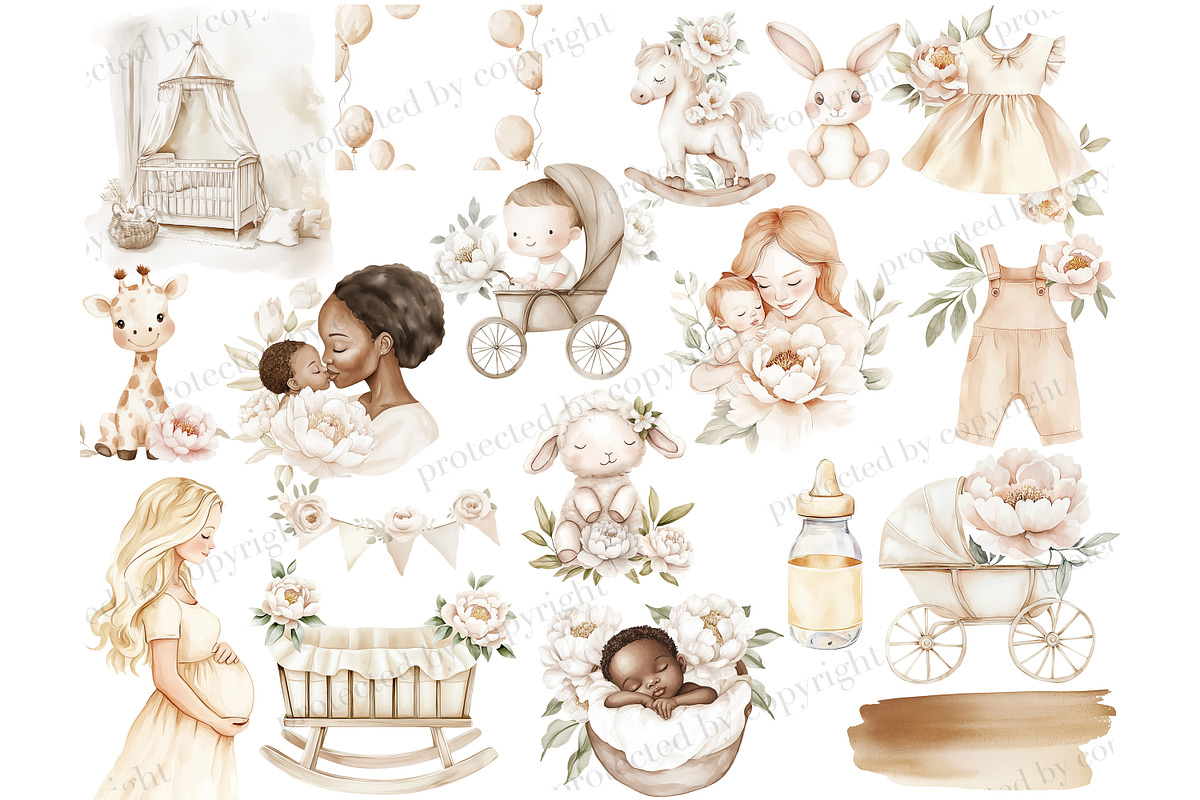 Neutral Baby Clipart | Baby Shower, a Person Illustration by GlamArtZhanna (Photo 3 of 6)