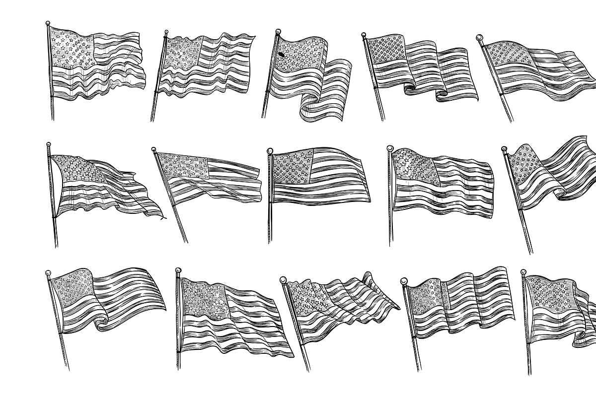 American flag handdrawn collection, an Object Graphic by nikagraphic