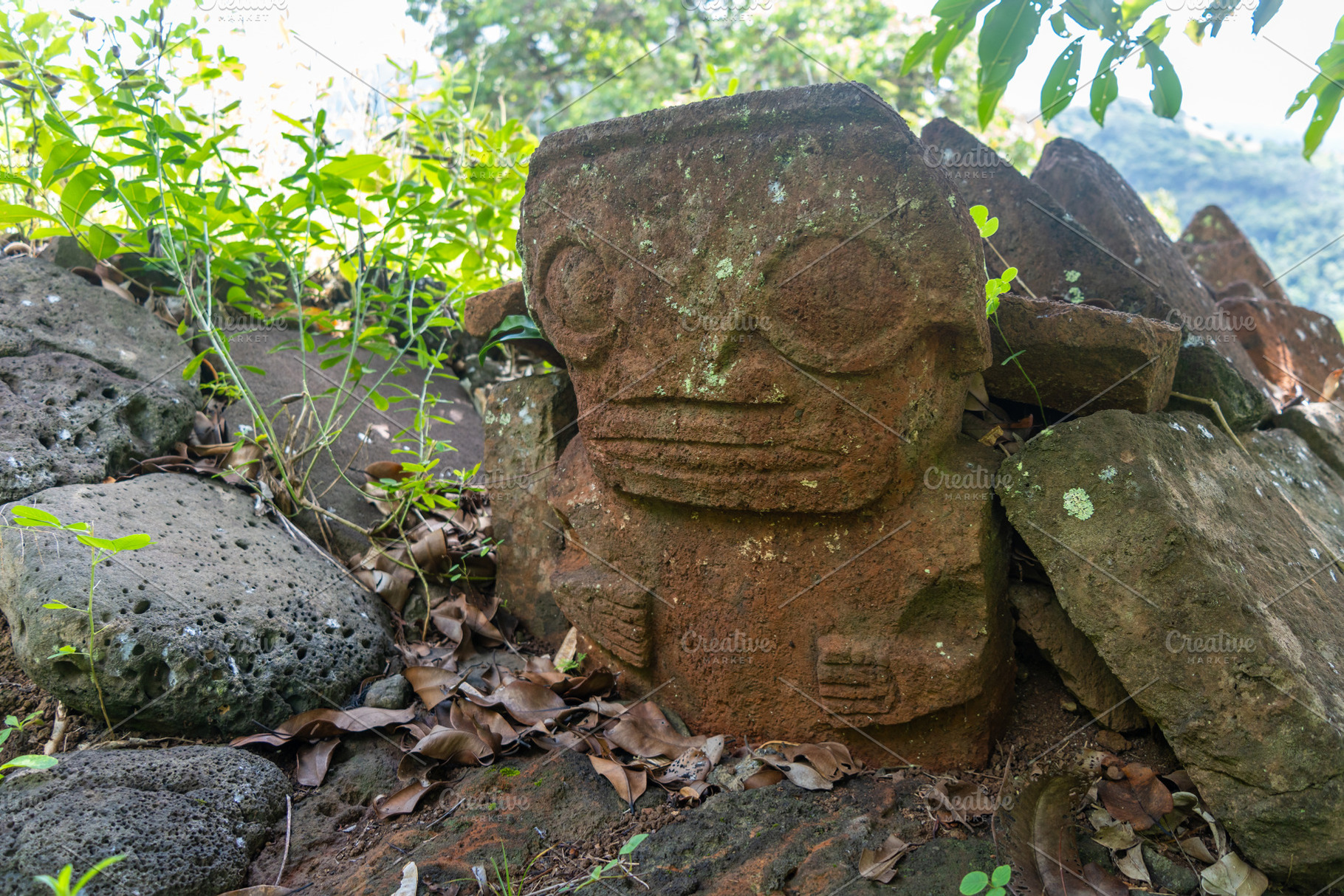 Tiki statue in the old cemetery of Atuona, Hiva Oa, French Polyn, an Architecture Photo by GoodGoods