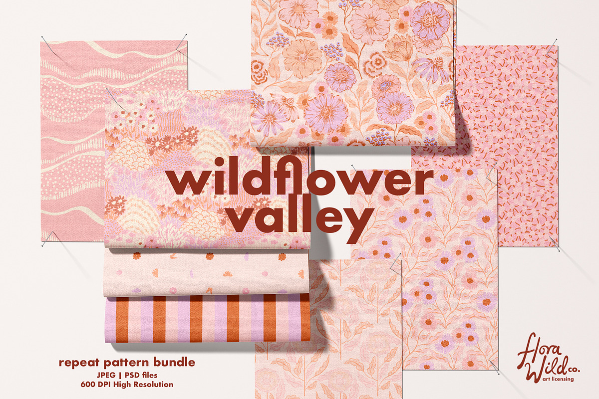 Wildflower Valley seamless patterns, a Pattern Graphic by Flora Wild Designs (Photo 1 of 7)