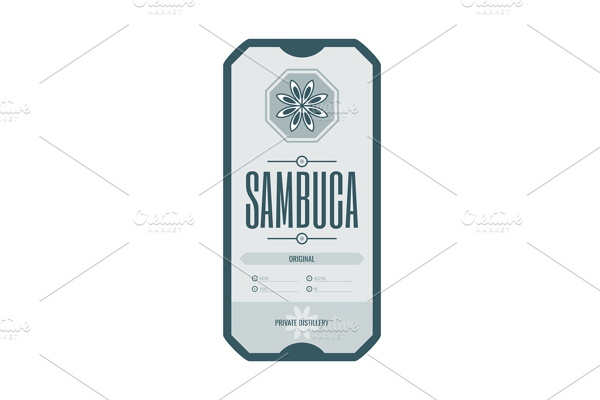 Sambuca vintage bottle label, a Food Illustration by Things for designers