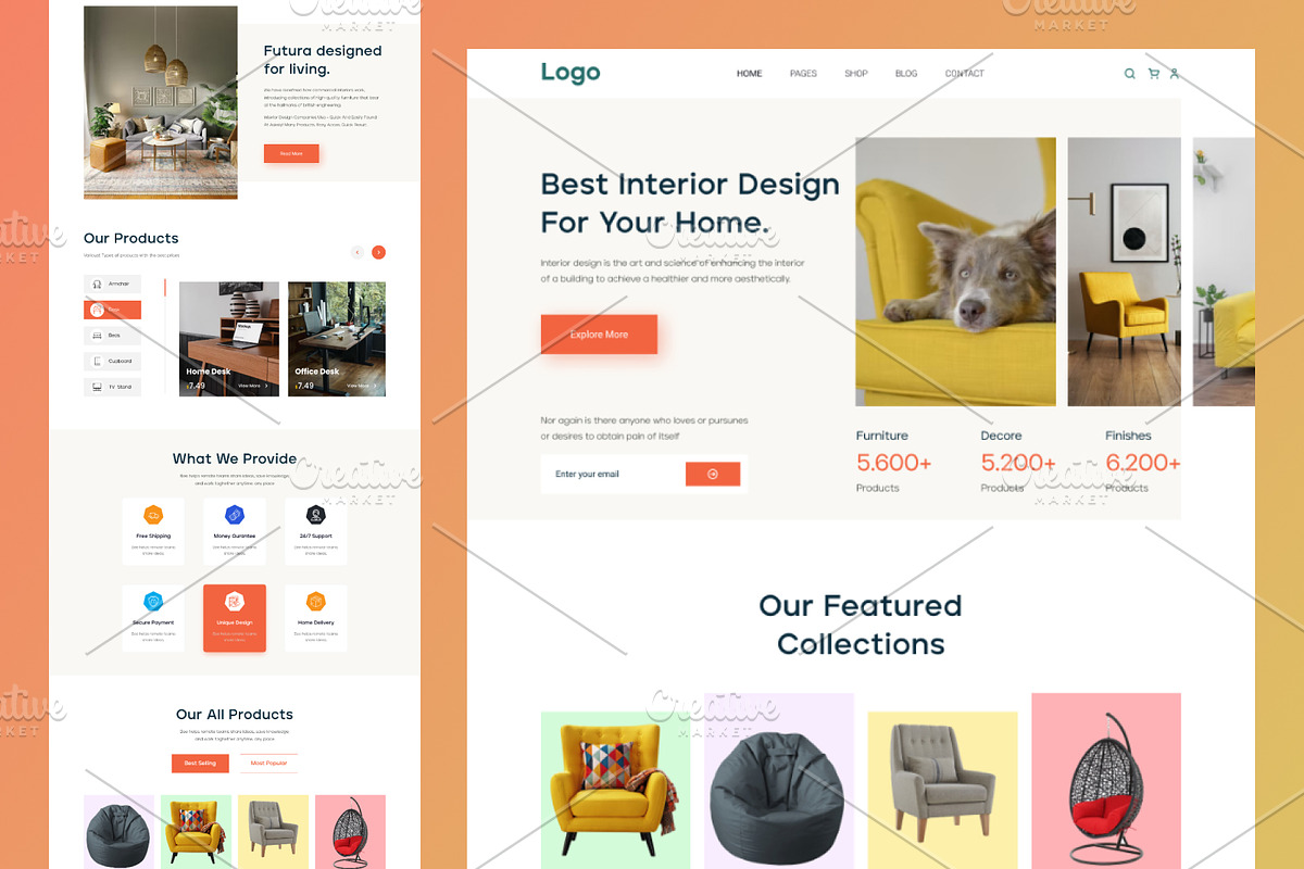 Furniture shop website design, a Landing Page Template by uiwarrior (Photo 1 of 2)