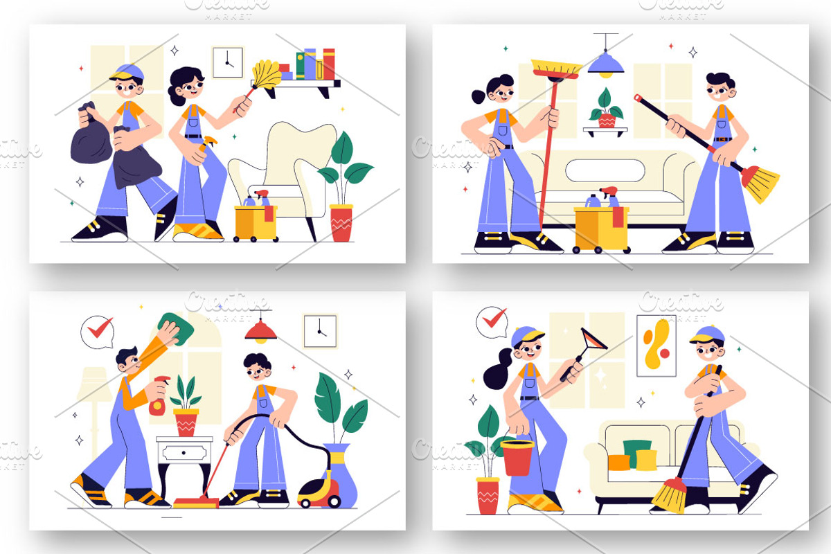 10 Home Cleaning Illustration, a Person Illustration by denayunebgt (Photo 3 of 4)