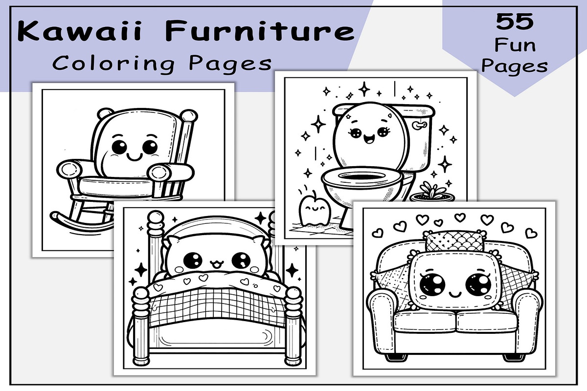 Kawaii Furniture Coloring Pages, a Decorative Illustration by Lamia Emad (Photo 1 of 5)