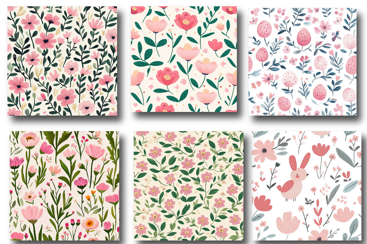 Pink Flowers Easter Garden Digital, a Pattern Graphic by Watercolor design
