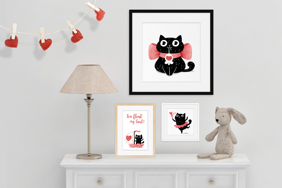Valentine cats illustrations - set 2, an Animal Illustration by KatPush (Photo 4 of 6)