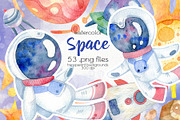 Watercolor Space Clipart, an Illustration by OllyKo Art (Thumbnail 1 of 5)