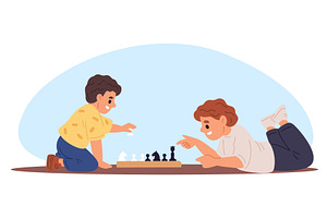 Two little boy friends playing chess, a Person Illustration by Vectorbuum