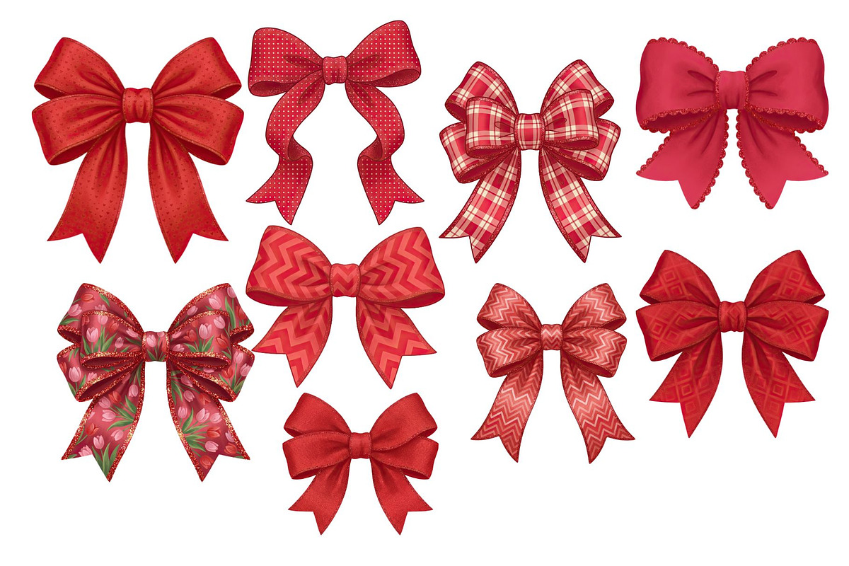Red Textured Bows Mega Bundle, a Decorative Illustration by Stellalunarts (Photo 16 of 23)