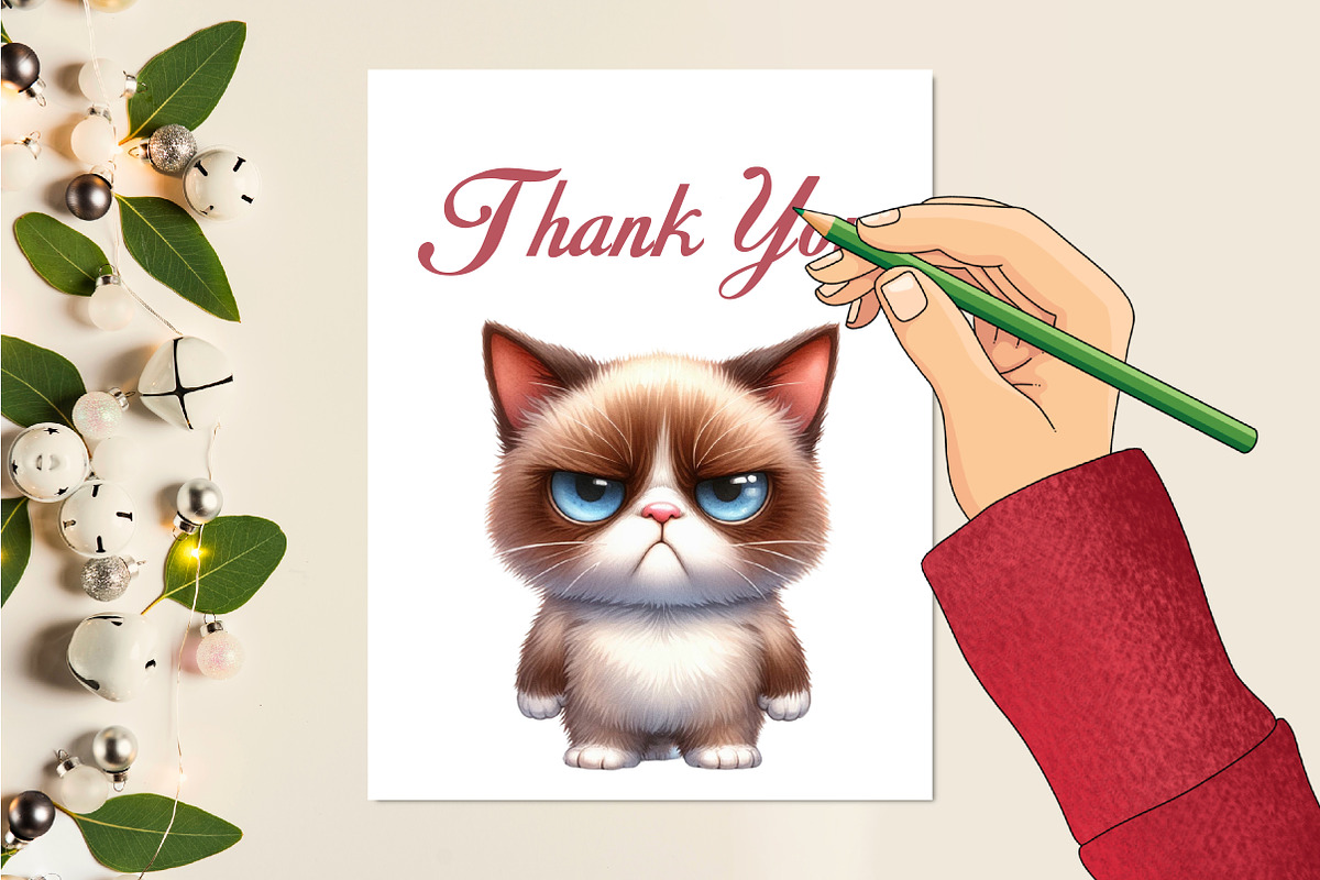 Watercolor Funny Grumpy Cat Clipart, an Illustration by CraftArtStudio (Photo 5 of 5)