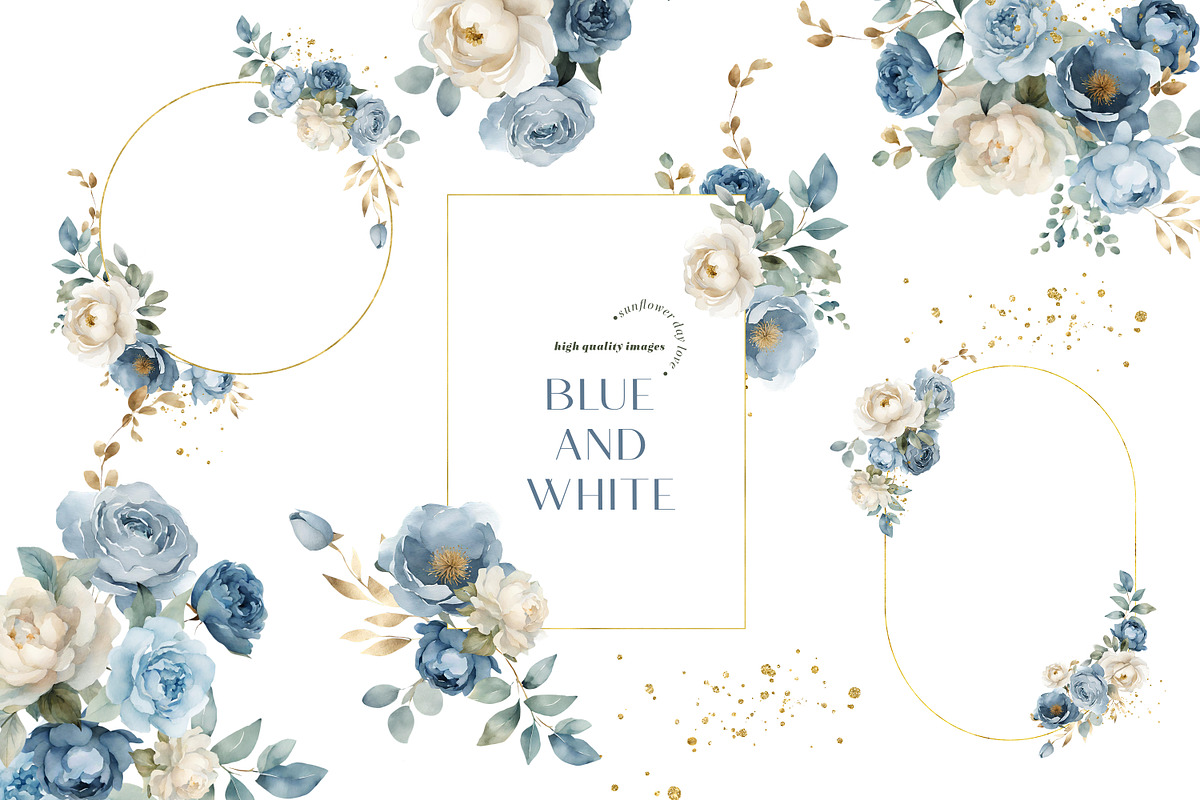 Elegant Navy & White Flowers Clipart, a Graphic by Sunflower Day Love (Photo 2 of 5)