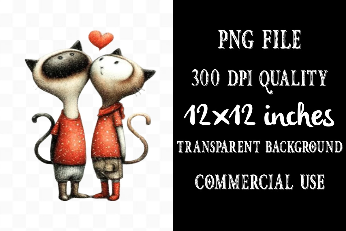 Quirky Valentine Cats Couple PNG, an Illustration by Designking (Photo 4 of 5)