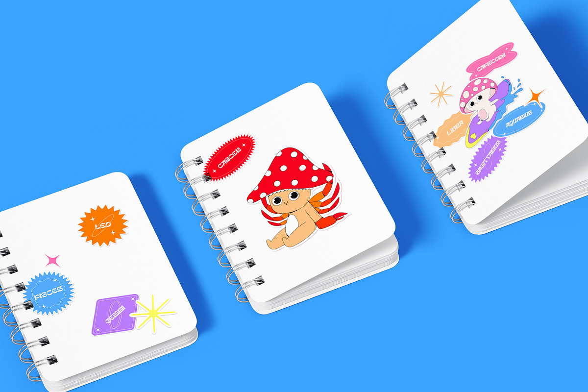 Shroomy Zodiac - vector stickers, an Illustration by marmarina (Photo 9 of 11)