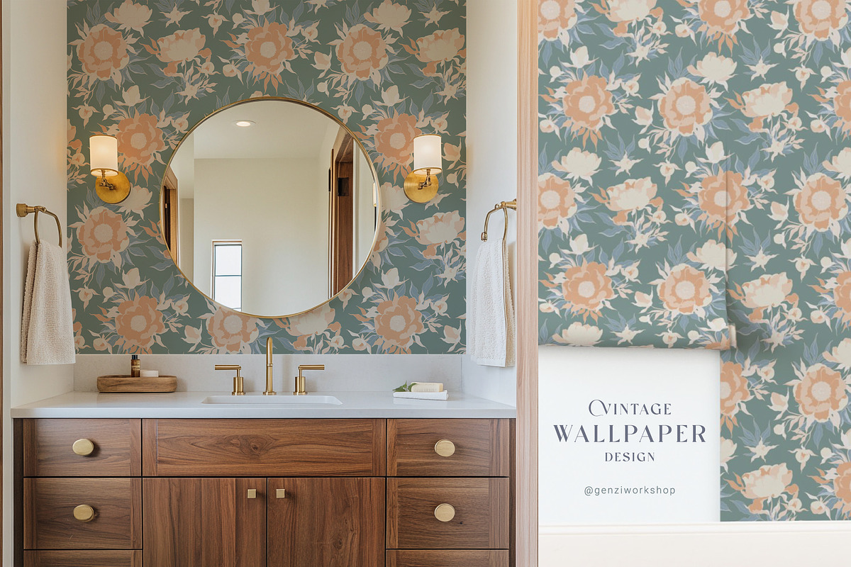 Seamless pattern set with peonies., a Decorative Illustration by GenziWorkshop (Photo 6 of 12)