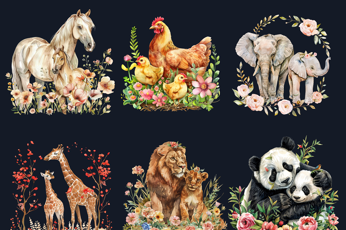 Mother's Day Animals Clipart, a Graphic by GiraffeCreative (Photo 5 of 9)