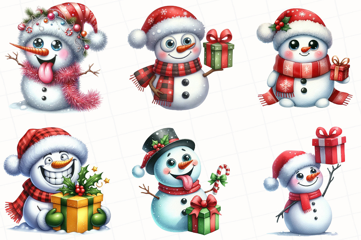 Christmas Snowman Clipart, an Illustration by OK Design (Photo 5 of 5)