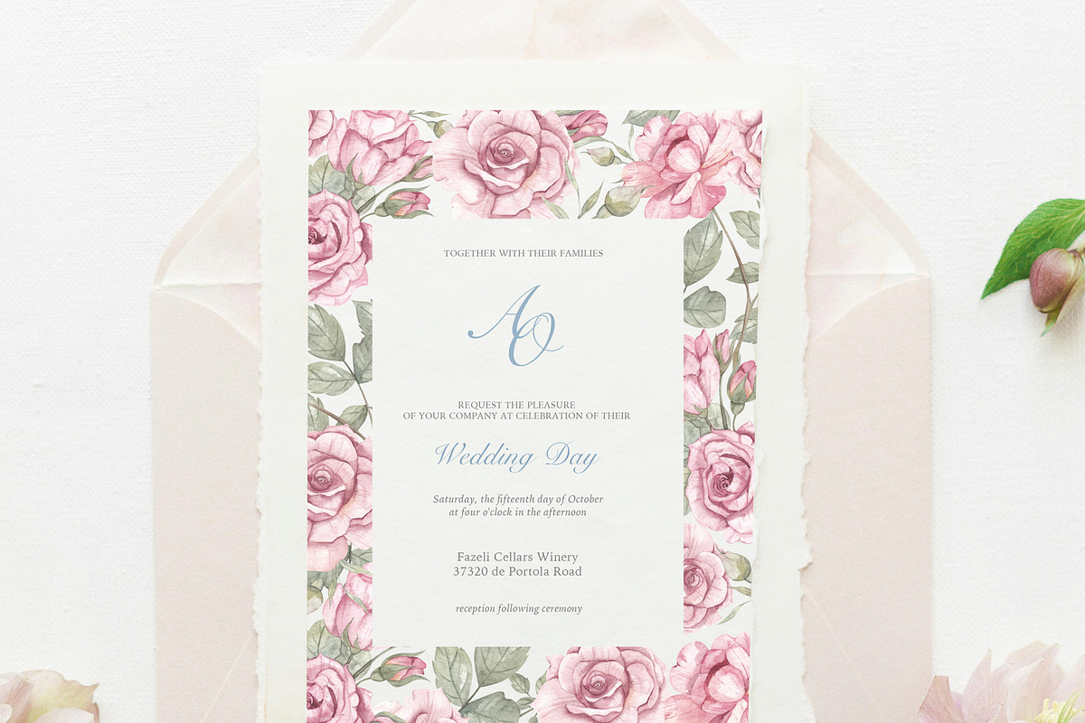 Bows and Roses. Vintage watercolor., a Decorative Illustration by Ooh Lily (Photo 9 of 14)