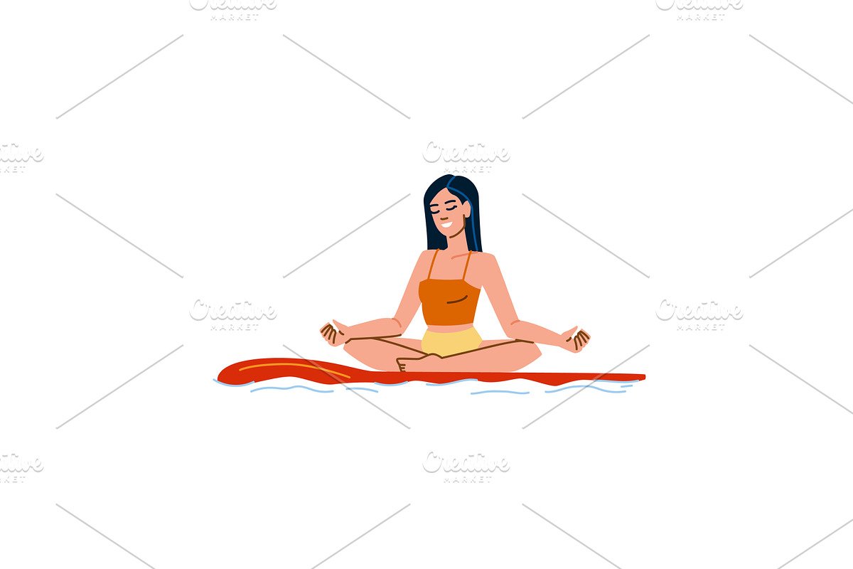 Young woman meditating on paddle, a Sport Illustration by pikepicture