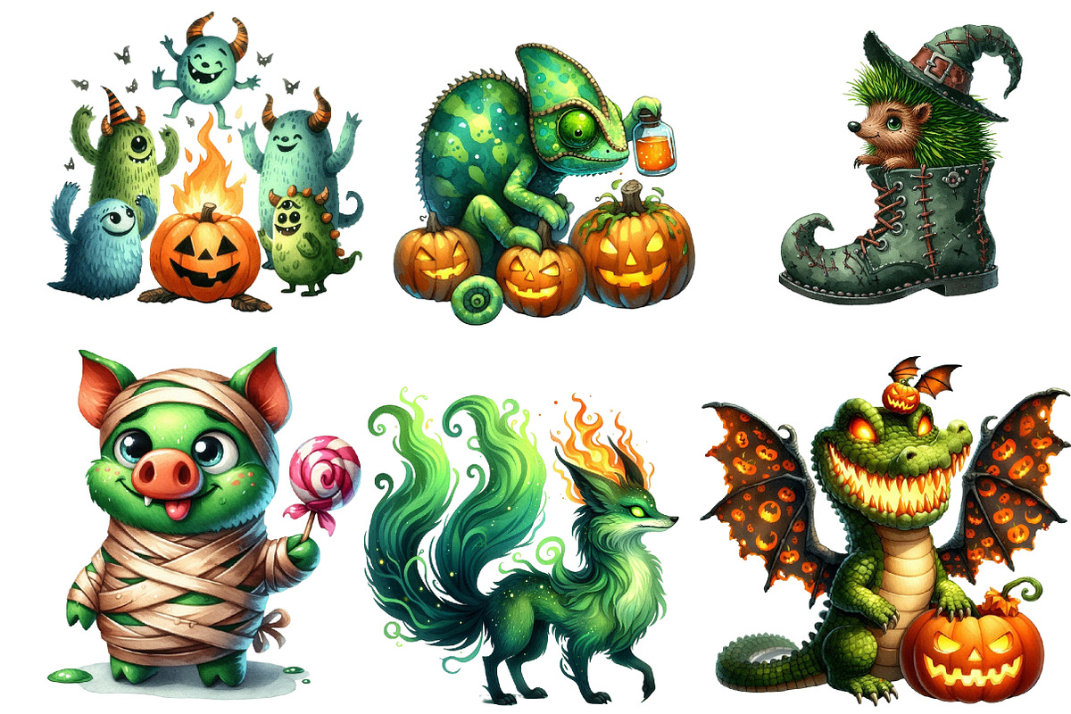 Halloween Green Animal Monster Bundl, an Illustration by DreamArtGraphic (Photo 2 of 5)
