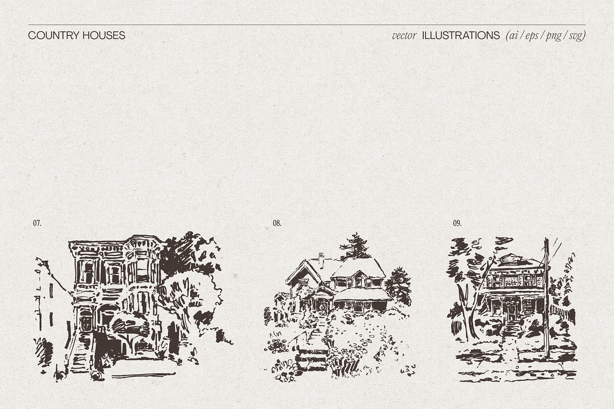 Countryside House Sketch Collection, an Object Illustration by TheMountBirdStudio (Photo 5 of 8)