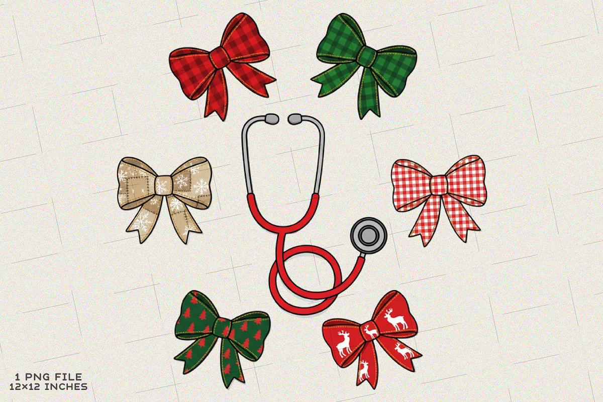 Patchwork Christmas Nurse Bow Png, an Illustration by SinaCreation (Photo 1 of 7)