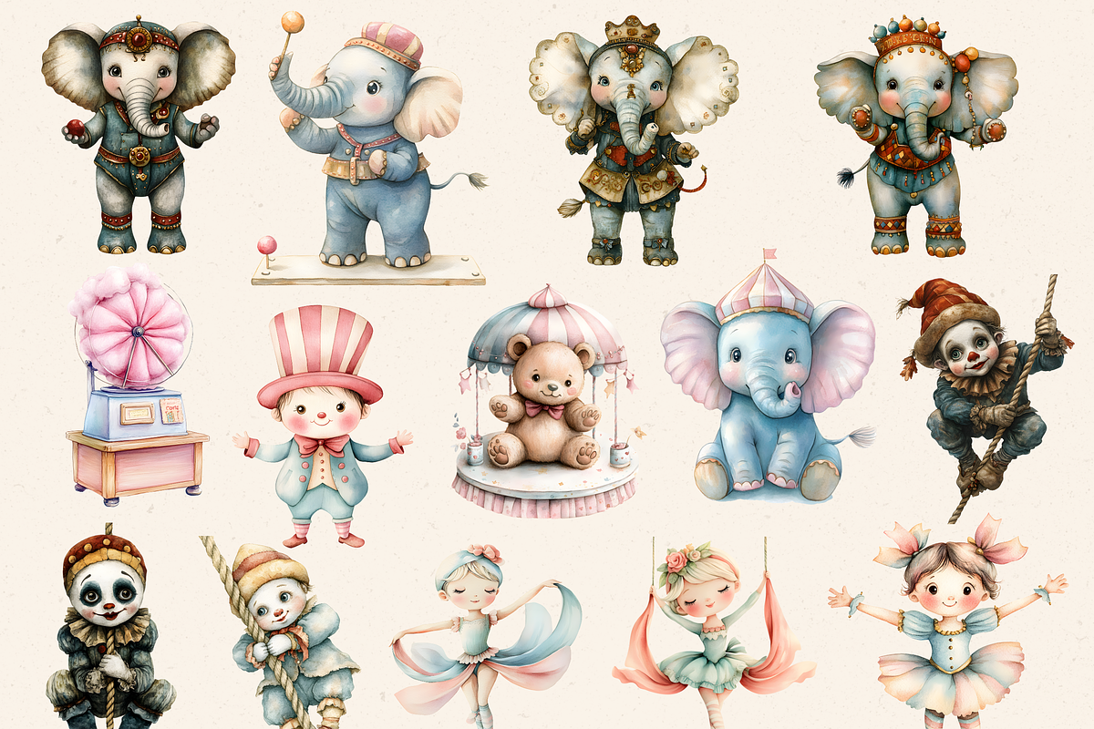 PASTEL CIRCUS FOR KIDS CLIPART, an Animal Illustration by Daring Digies (Photo 4 of 8)