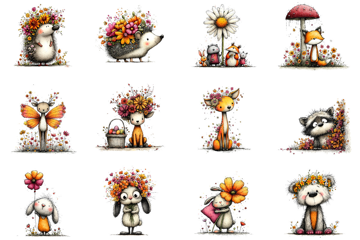 Woodland Animals Spring Floral Clipa, an Illustration by Dream Creation (Photo 3 of 5)