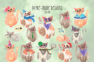 Cat Watercolor Clipart