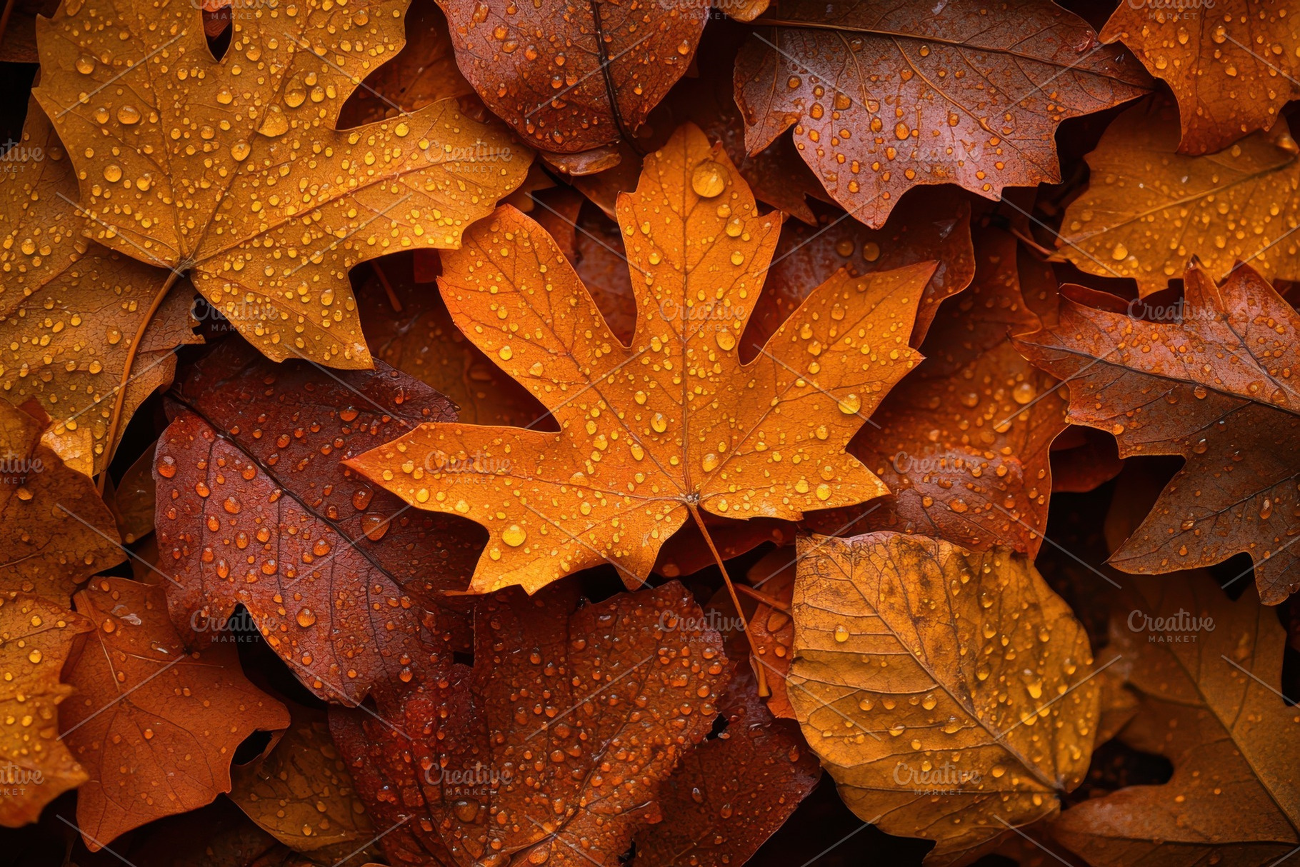 Autumn leaves with dew drops nature, a Photo by Pixeness Studio