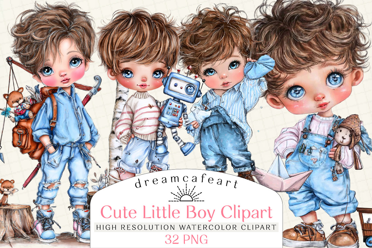 Quirky Cute Little Boy Clipart, an Illustration by DreamCafeArt (Photo 1 of 6)