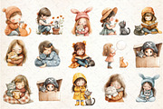Little Girl & Cat Clipart, an Illustration by Rose Art (Thumbnail 2 of 7)