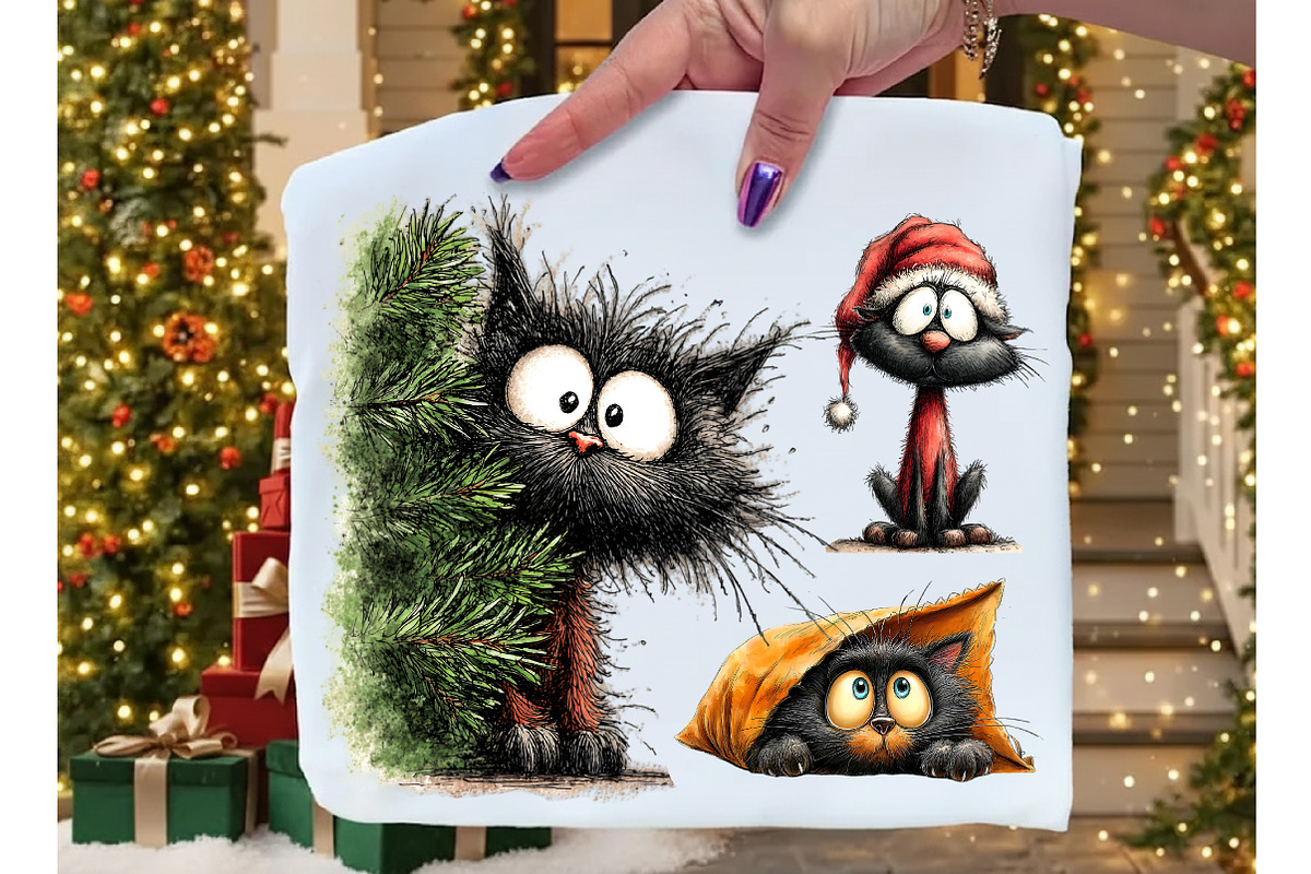 Quirky Christmas Black Cat Clipart, an Illustration by Dream Creation (Photo 6 of 7)