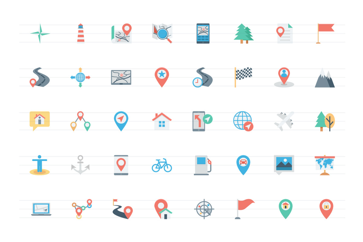 112 Flat Map and Navigation Icons, a Duotone Icon by Creative Stall