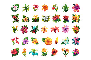 Tropical Flowers Icon Set Simple, an Object Illustration by LadadikArt