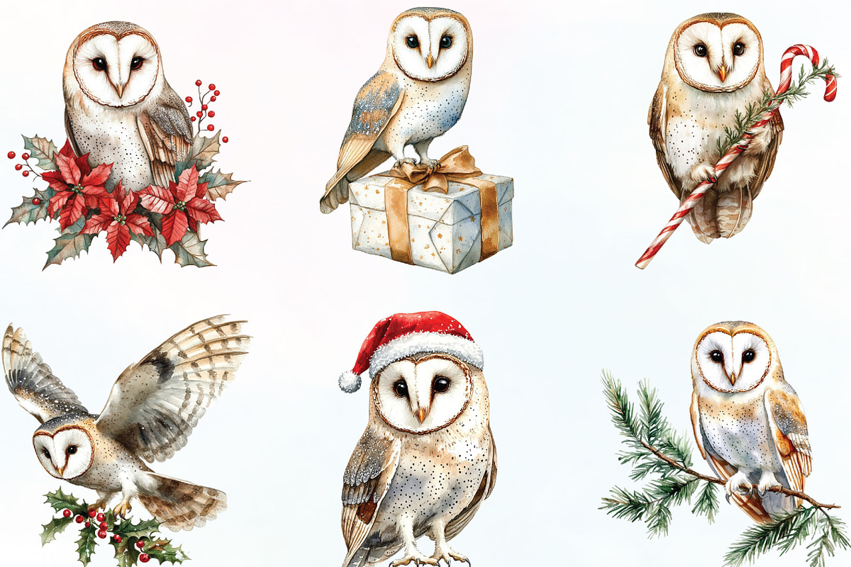 Christmas Barn Owl Clipart, an Illustration by CraftArtStudio (Photo 3 of 6)